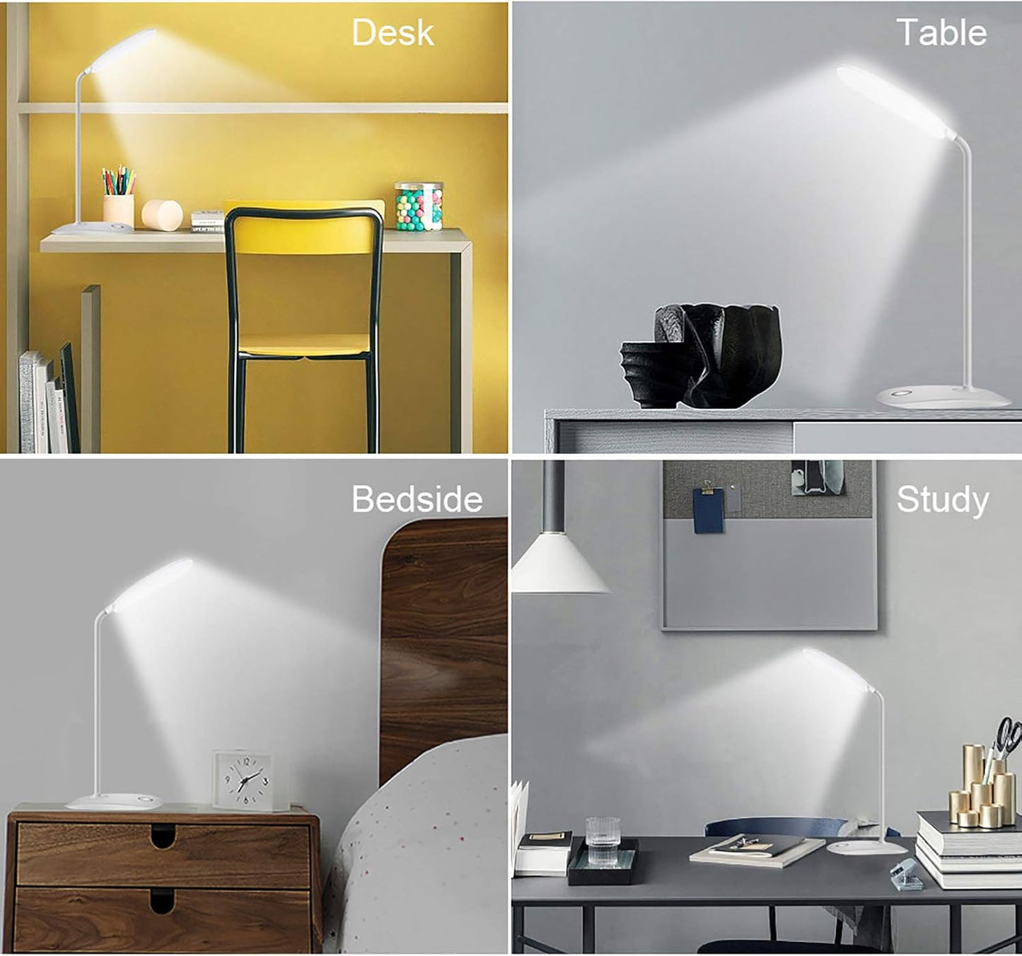 DEEPLITE LED Desk Lamp – Cordless Study Light for Dorm and Home Office, USB Rechargeable Task Lamp with 3 Brightness Levels