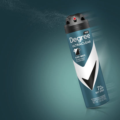 Degree Men Black + White Dry Spray Antiperspirant 3.8 oz (Pack of 3) – Clean-Label Sweat Protection for the Intentional Dresser