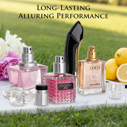 Designer Style 4 Bottle Perfume Set – C5, Valentine, Verse Pink Crystal & Nice Girl Eau de Parfum, Sophisticated 30ml Travel Sizes
