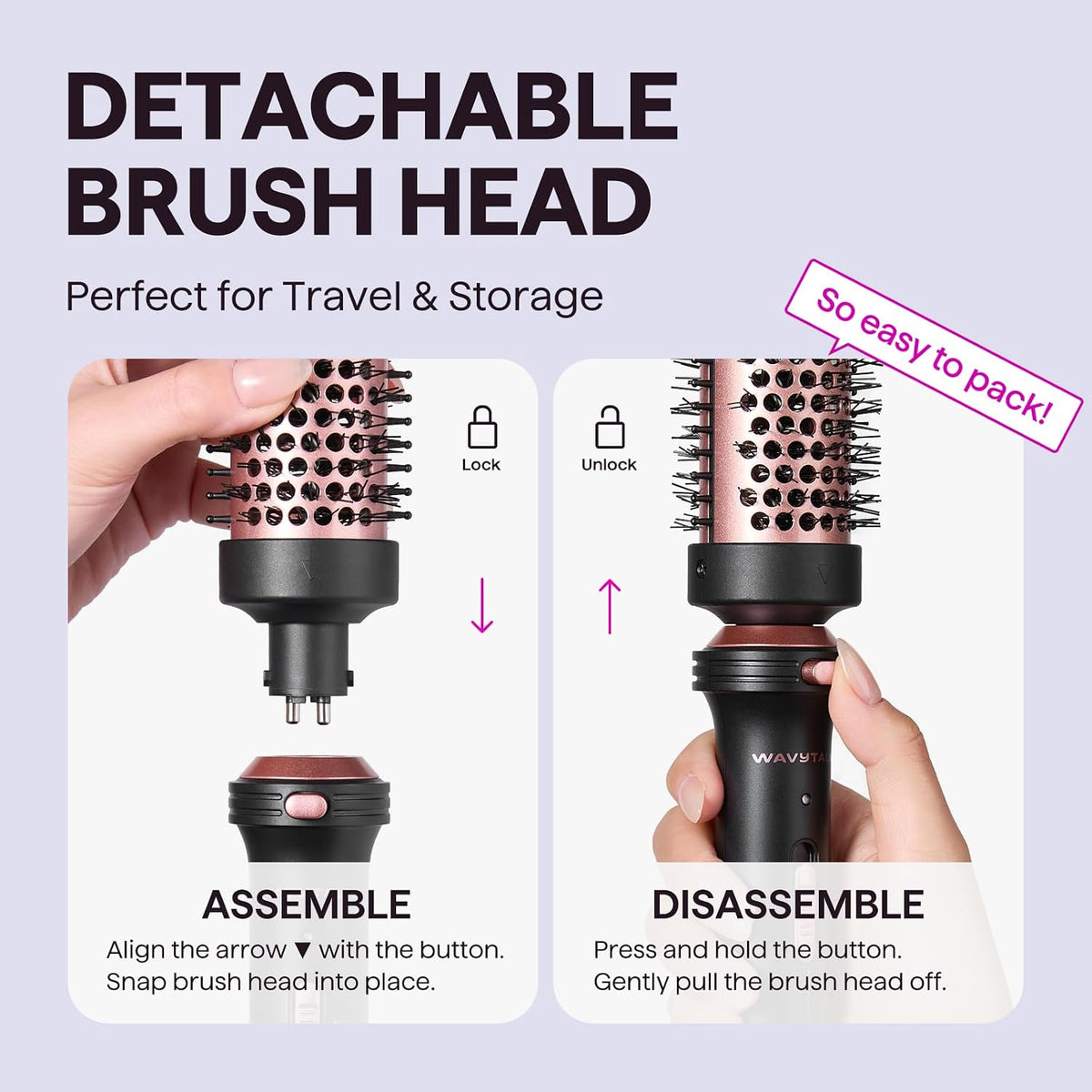 detachable brush head that fits into the included velvet travel pouch