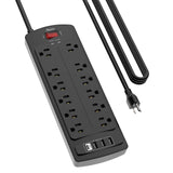 ALESTOR Surge Protector Power Strip 12 Outlets 4 USB, Grey Finish for Bedroom and Living Room Electronics Hub