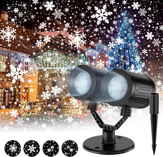 double-head projector casting 4 dynamic snowflake patterns