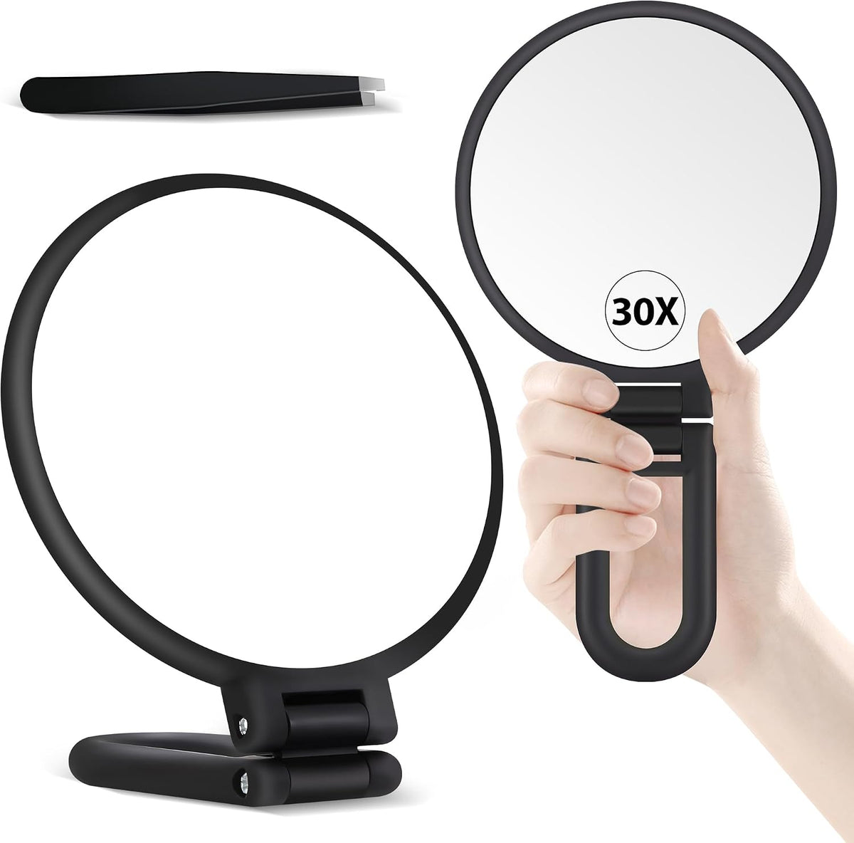 double-sided mirror with 1x true view and 30x magnification (40x available in select color variants)