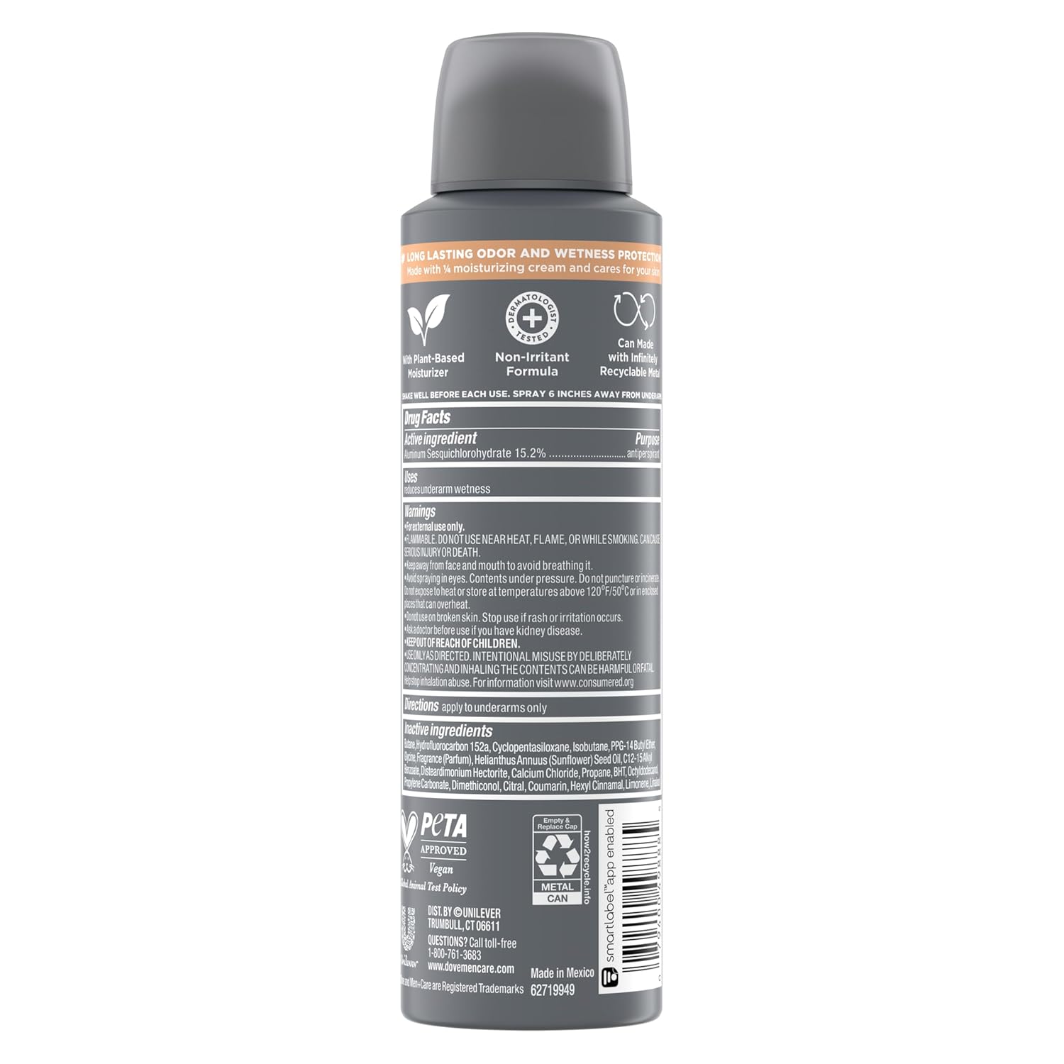 DOVE MEN + CARE Dry Spray Antiperspirant Cedarwood + Tonka 4 Count 72H Protection Plant-Based Moisturizer 3.8 oz – Paraben-Free and Cruelty-Free Formula for Health-Conscious Men