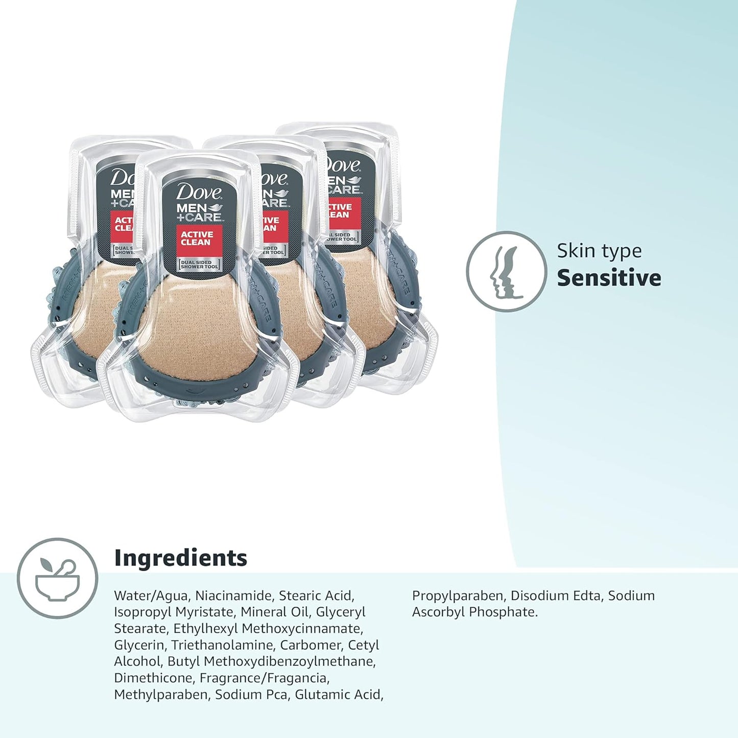 DOVE MEN + CARE Shower Tool 4 Pack – Portable Cleansing Tool for Camping, Cabins, and Lake Houses