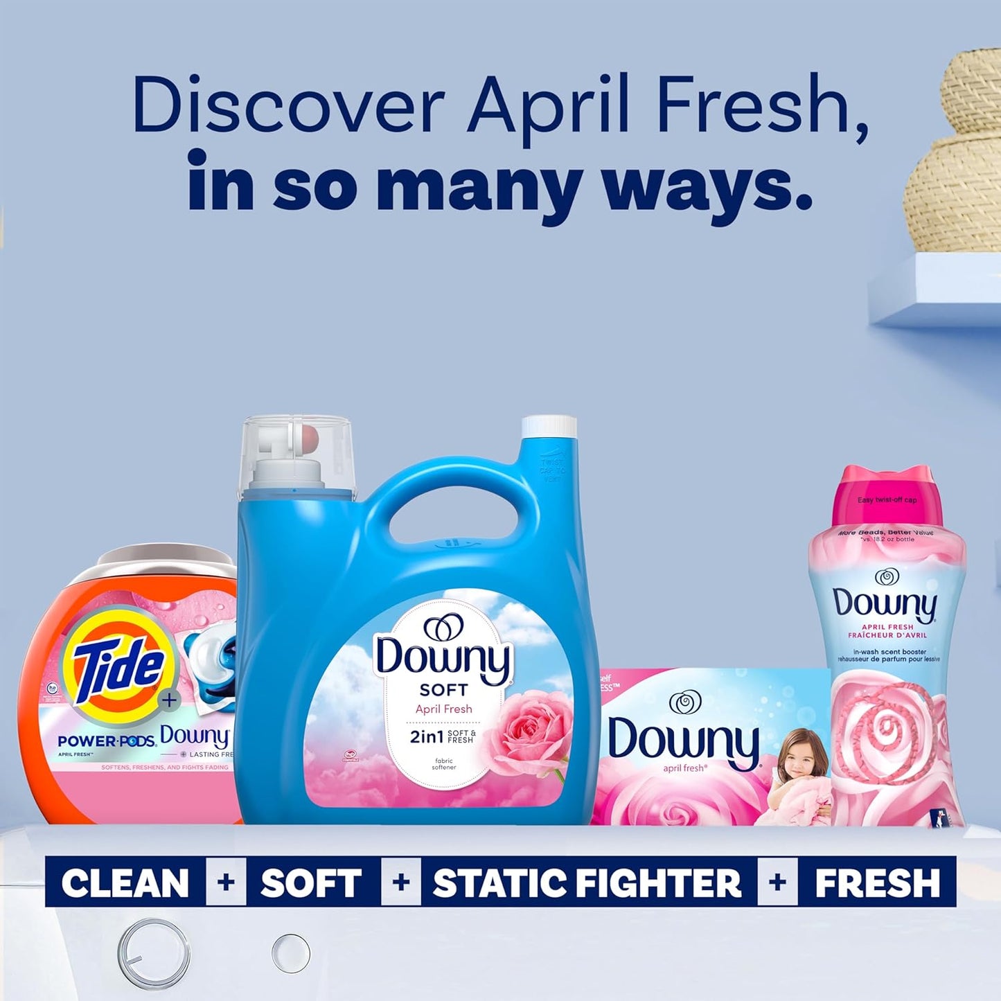 Downy Soft Fabric Conditioner April Fresh, 150 Loads, Family-Safe Softener for Baby Blankets Stuffed Animals and Toddler Towels