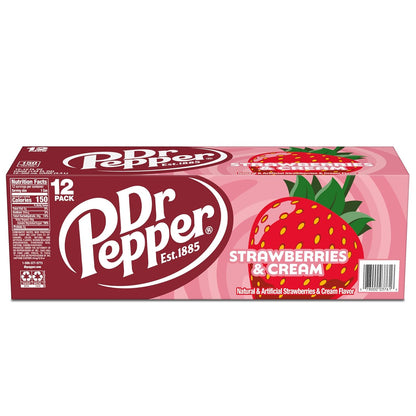 Dr Pepper Strawberries and Cream Soda 12-Pack – Afternoon Desk Pick-Me-Up with Just Enough Caffeine for the Office