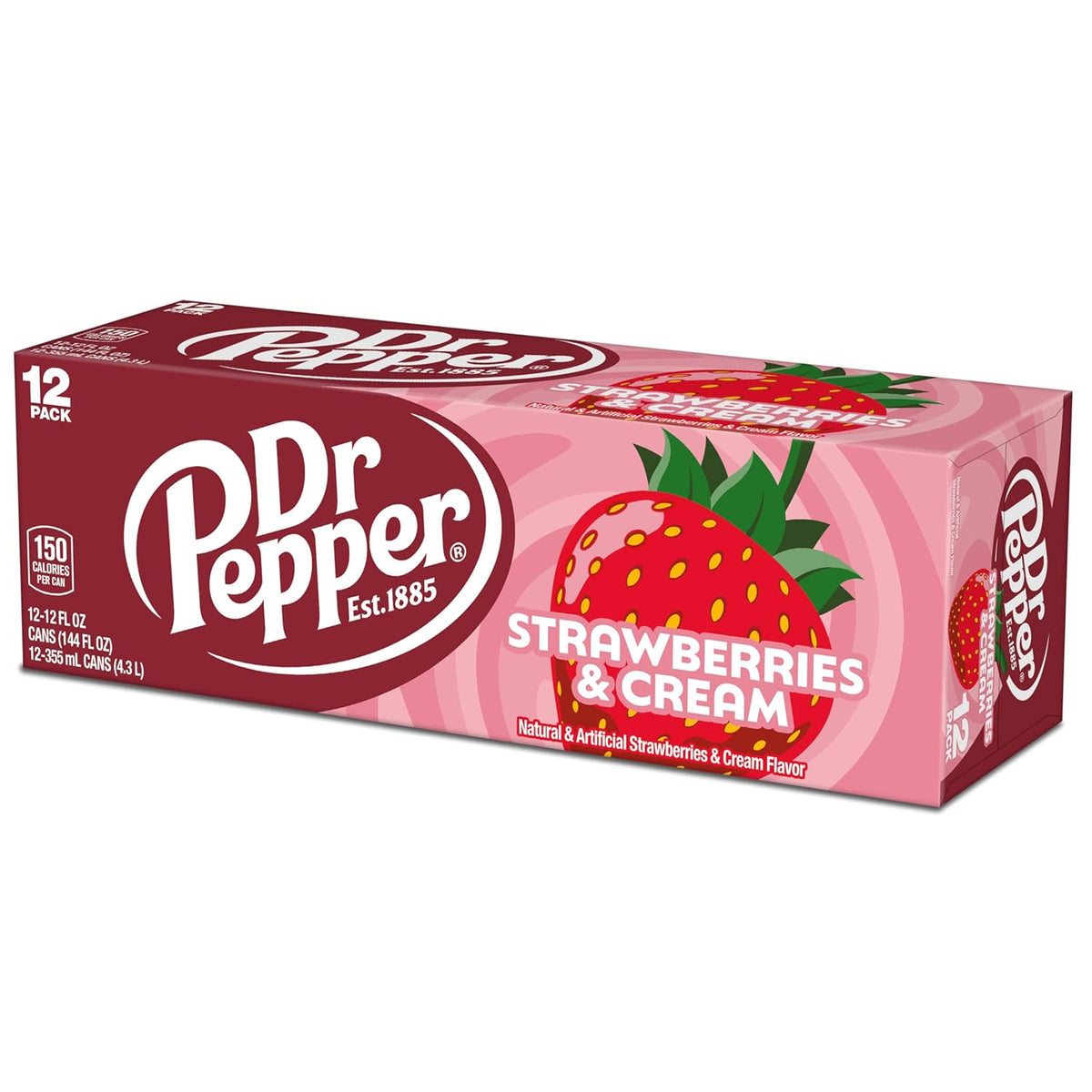 Dr Pepper Strawberries and Cream Soda 12-Pack – Afternoon Desk Pick-Me-Up with Just Enough Caffeine for the Office