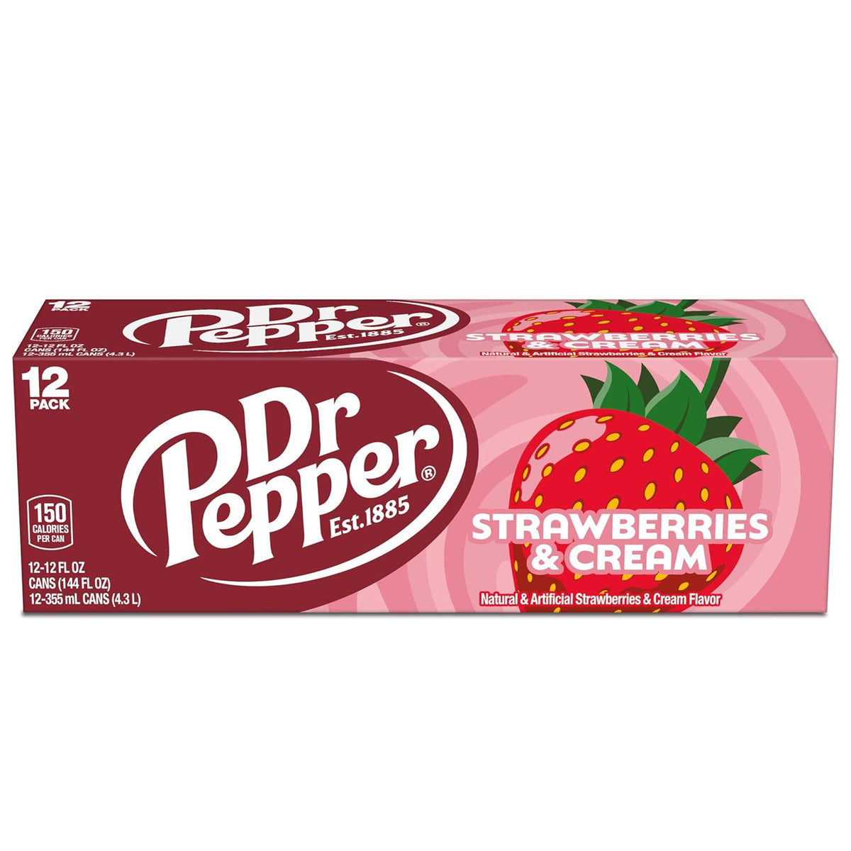 Dr Pepper Strawberries and Cream Soda 12-Pack – Afternoon Desk Pick-Me-Up with Just Enough Caffeine for the Office