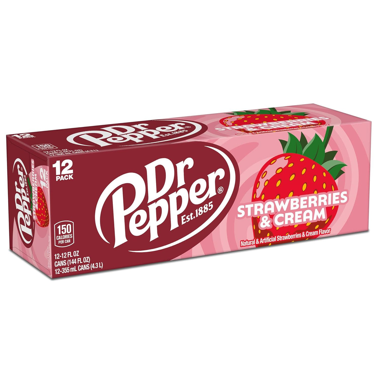 Dr Pepper Strawberries and Cream Soda 12-Pack – Afternoon Desk Pick-Me-Up with Just Enough Caffeine for the Office