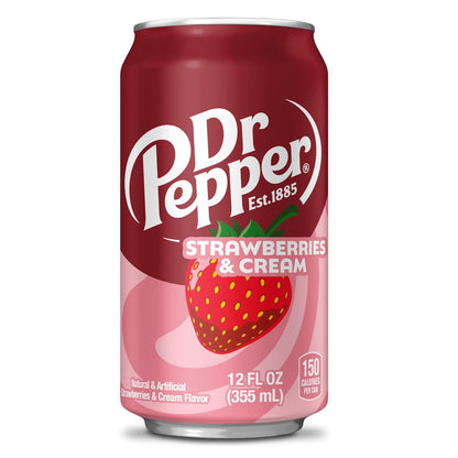 Dr Pepper Strawberries and Cream Soda 12-Pack – Afternoon Desk Pick-Me-Up with Just Enough Caffeine for the Office