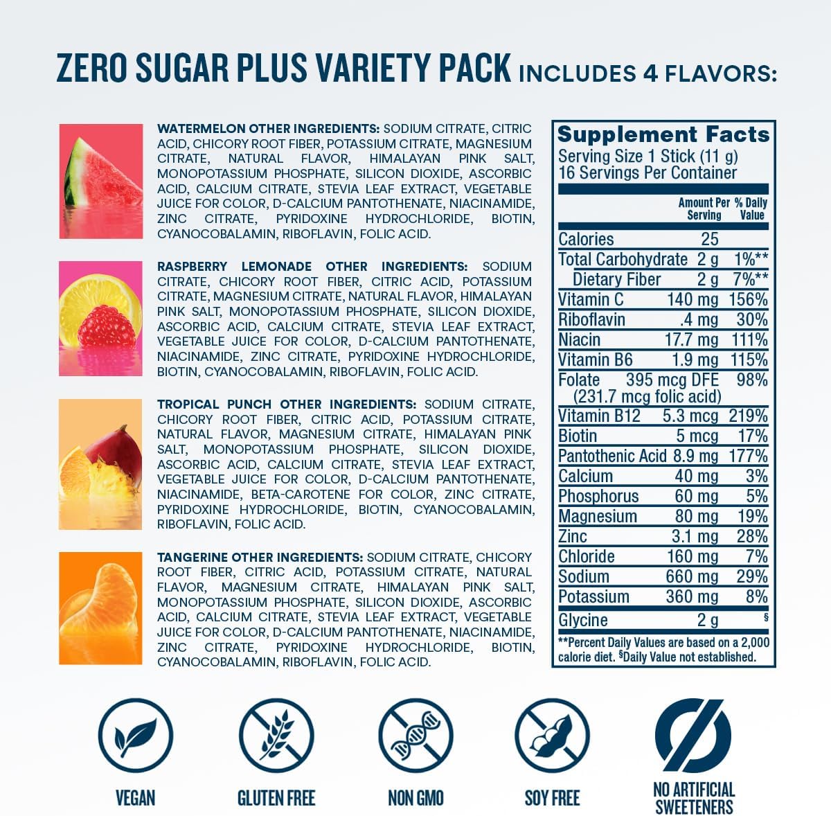 DripDrop Zero Sugar Plus - Sugar Free Hydration Sticks for Desk Focus and Workday Energy, 15 Vitamins