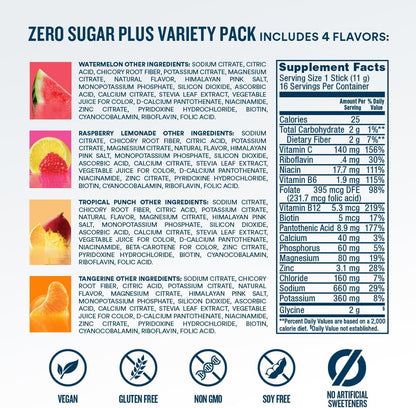 DripDrop Zero Sugar Plus - Sugar Free Hydration Sticks for Desk Focus and Workday Energy, 15 Vitamins