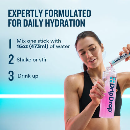 DripDrop Zero Sugar Plus - Sugar Free Hydration Sticks for Desk Focus and Workday Energy, 15 Vitamins