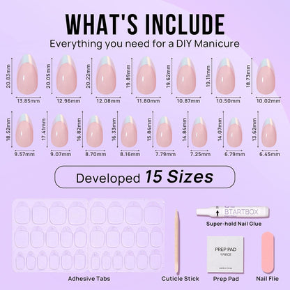 dual application system: nail glue alone, or glue plus adhesive tabs for extended wear