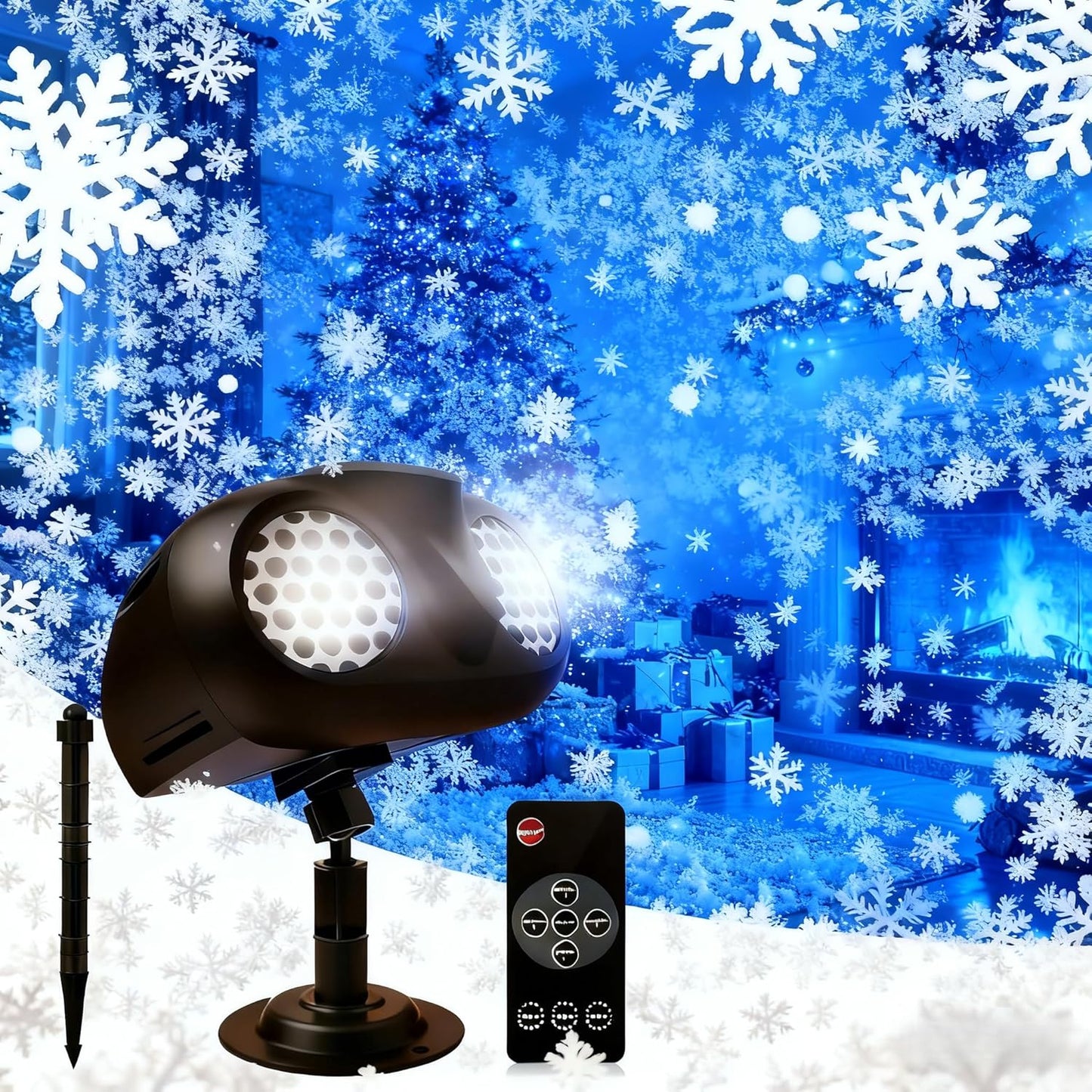 dual-head dynamic led snowflake projector with 165° wide-angle lens and 270° adjustable heads