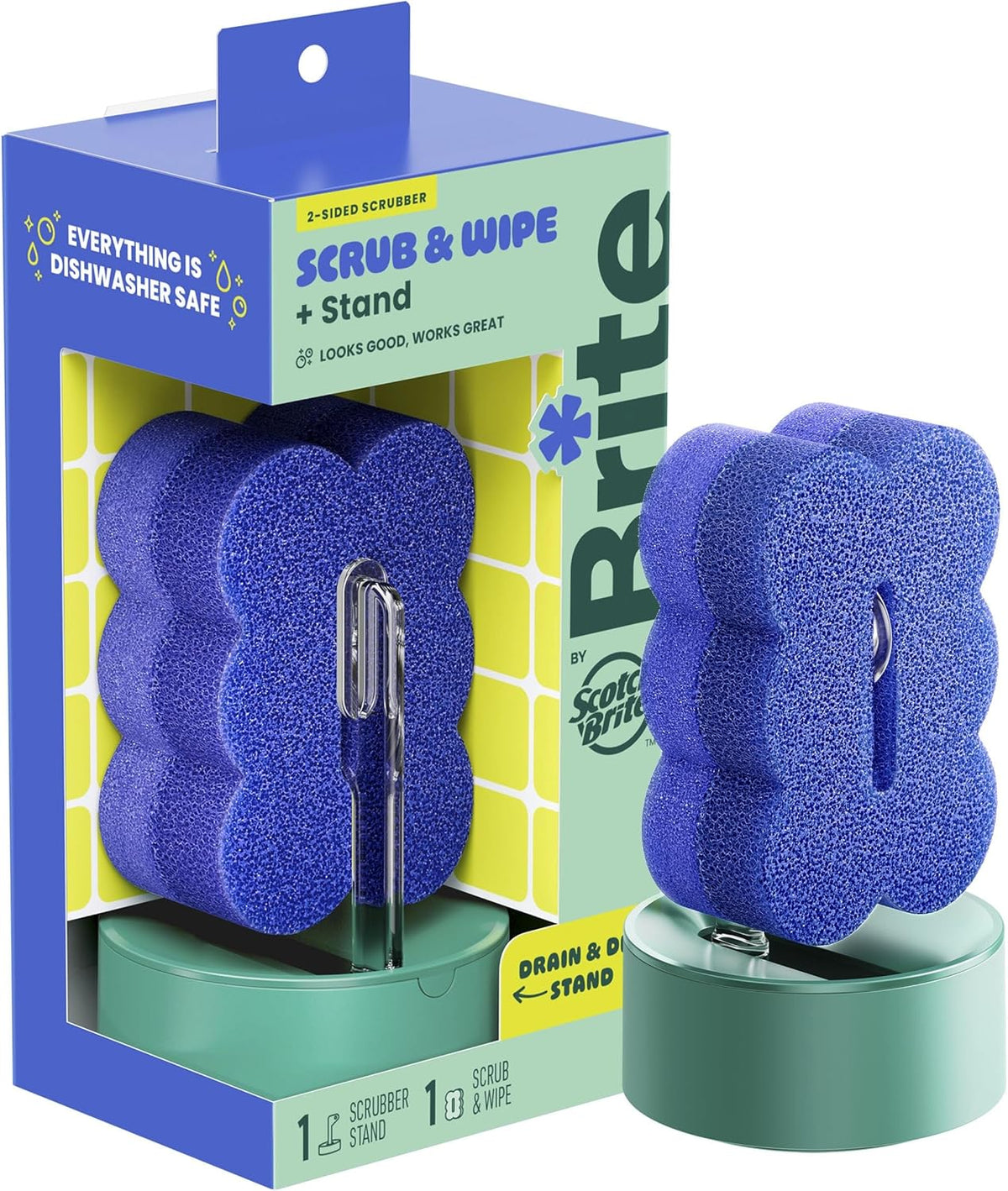 dual-sided design with a tough scrubbing side and a plush sudsy wiping side