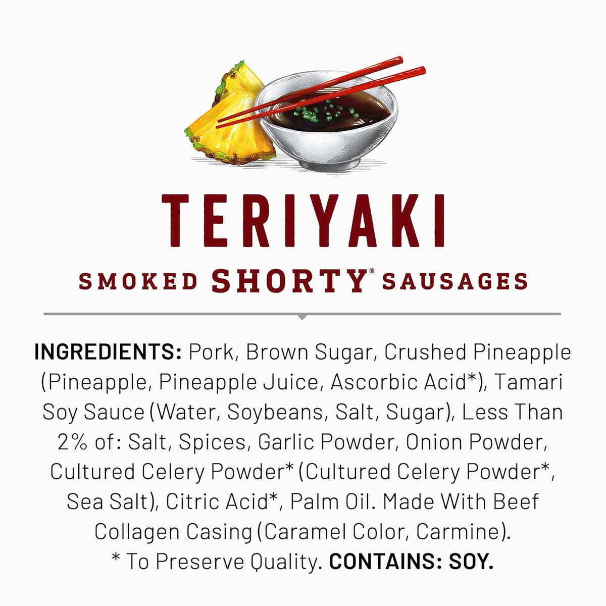 Duke's Pork Teriyaki Smoked Shorty Sausages – Gluten-Free After-School Snack Kids Love, 5 oz