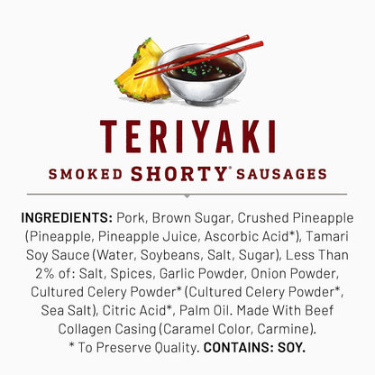 Duke's Pork Teriyaki Smoked Shorty Sausages – Gluten-Free After-School Snack Kids Love, 5 oz