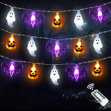 Zimati Halloween Lights 16 ft Battery Operated 3D Pumpkin Bat Spider LED String, Weather Resistant Garden and Fence Outdoor Holiday Lighting