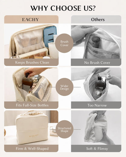 EACHY Standing Makeup Bag - Calming Self-Care Organizer for Wind-Down Routines, Wipe-Clean Cosmetic Pouch