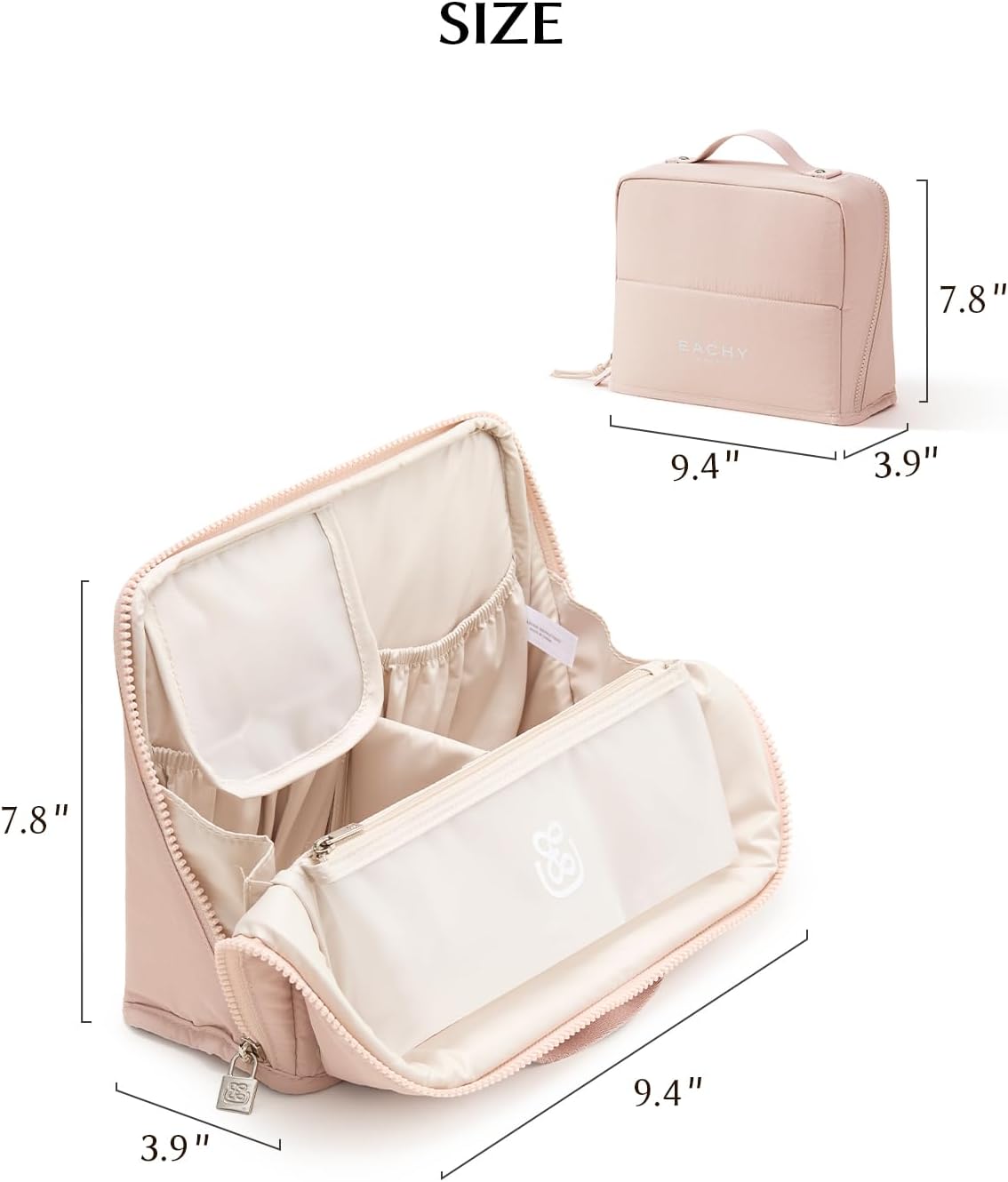 EACHY Standing Makeup Bag - Calming Self-Care Organizer for Wind-Down Routines, Wipe-Clean Cosmetic Pouch