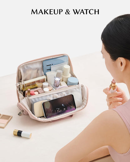 EACHY Standing Makeup Bag - Calming Self-Care Organizer for Wind-Down Routines, Wipe-Clean Cosmetic Pouch