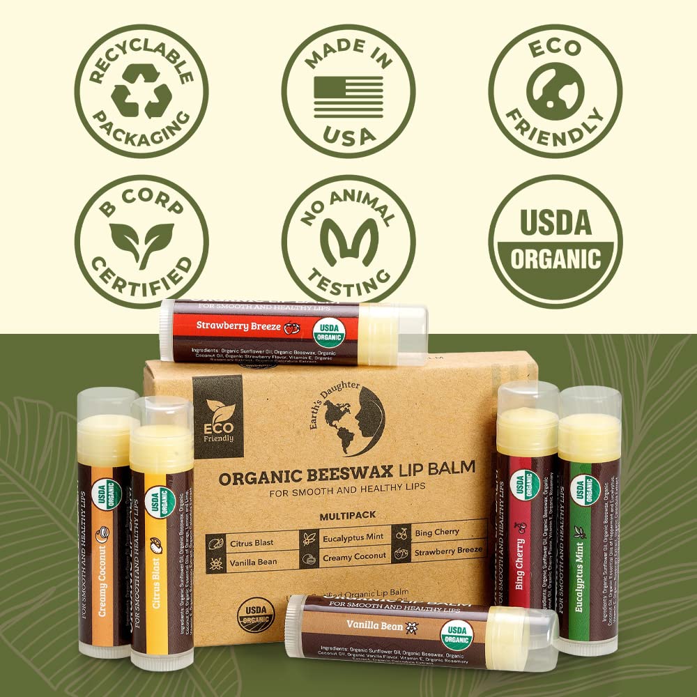 Earth's Daughter Organic Lip Balm – Streamlined Multi-Pack for Effortless Lip Care Without the Clutter