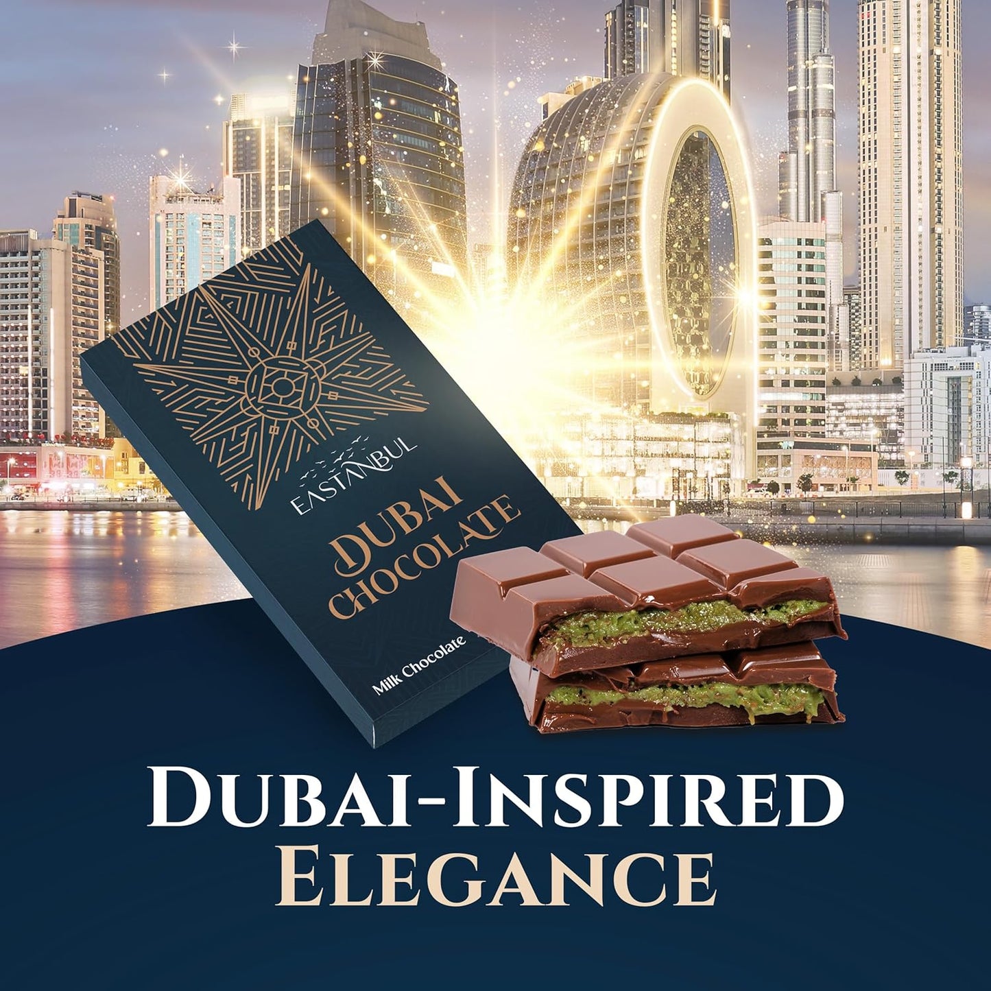 Eastanbul Dubai Chocolate Bar Pistachio – Viral Gourmet Birthday Gift for Her, 2.5oz Premium Candy in Gift Box