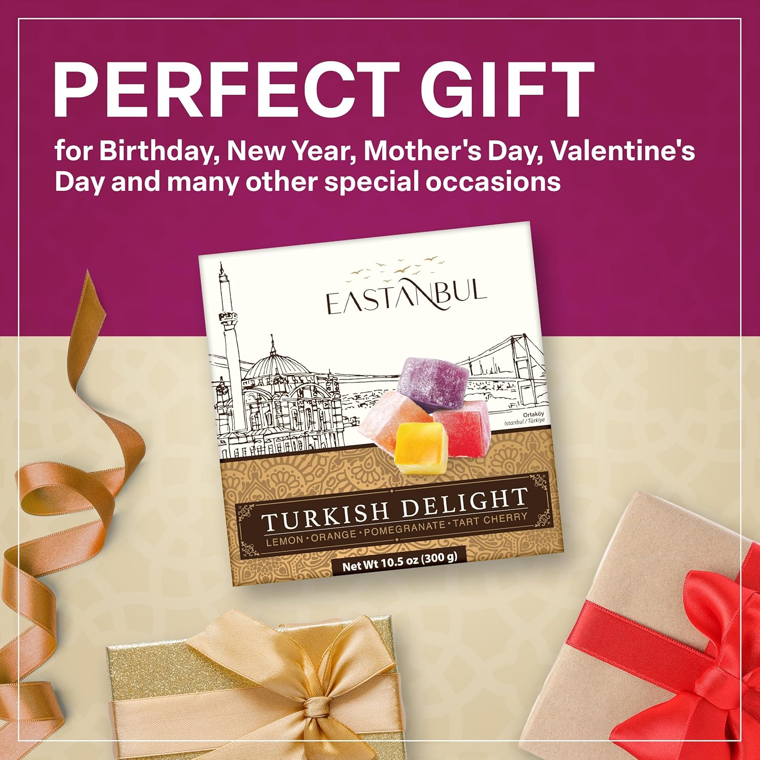 Eastanbul Turkish Delight Candy 10.5oz, Exotic International Sweet for Holiday Gift Baskets and Eid Celebrations