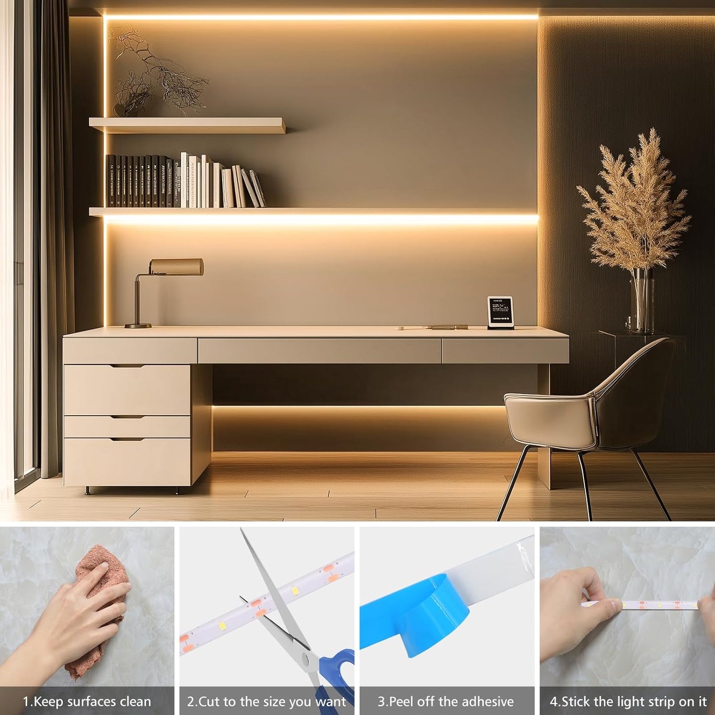 echosari Battery Operated LED Strip – Flameless Night Lighting for Hallways, Stairs, and Kids Rooms, 6-Hour Auto Timer