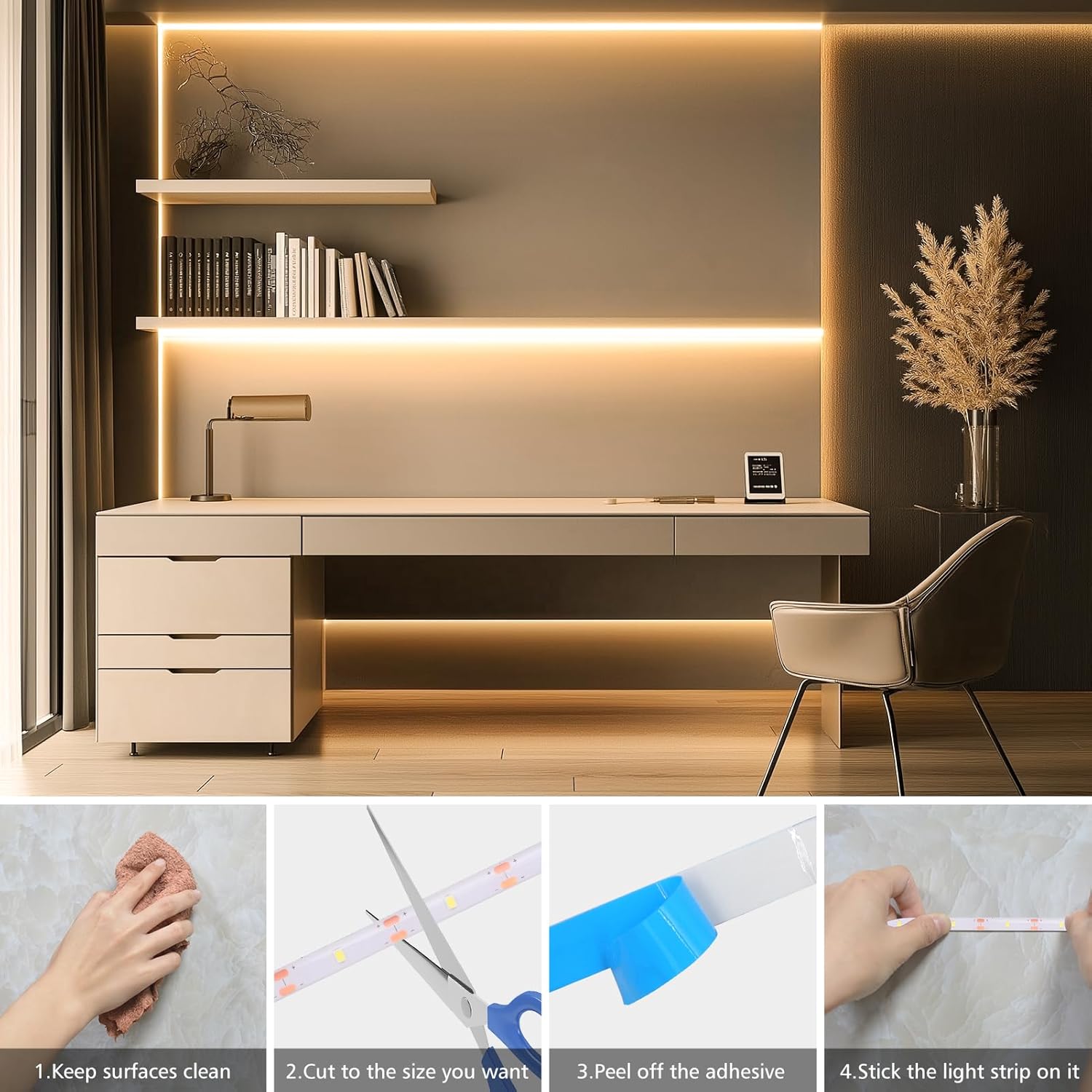 echosari Battery Operated LED Strip – Flameless Night Lighting for Hallways, Stairs, and Kids Rooms, 6-Hour Auto Timer