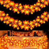 3 Pack Fall Garland with Pumpkin Lights – Flameless Smokeless Autumn String Lights Safe for Kids Pets and Bedrooms