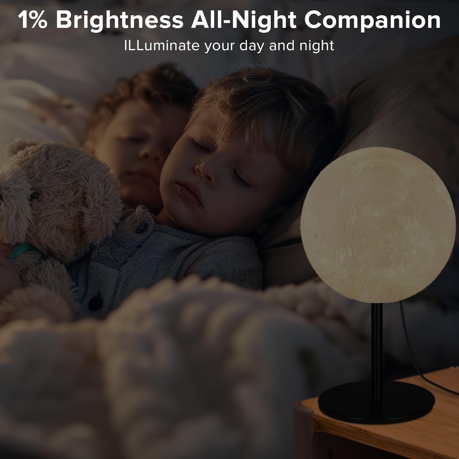 Ehobroc Moon Lamp – Safe Night Light for Kids Room, Cool-Touch LED with Cord Switch