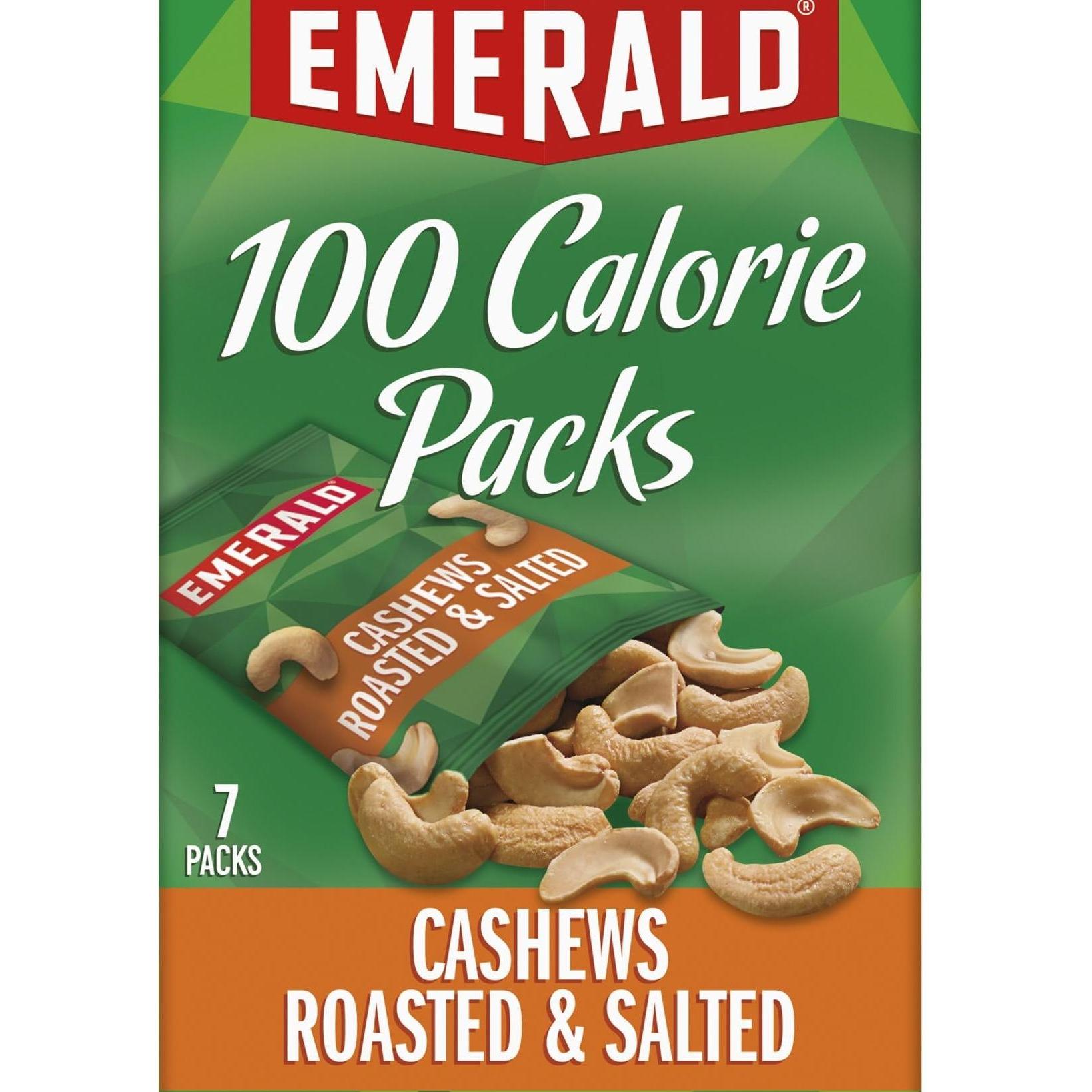 Emerald Nuts Roasted and Salted Cashews 7ct – Parent-Approved 100-Calorie Pack for Kid Lunch Box and After-School Backpack