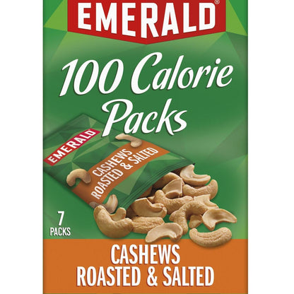 Emerald Nuts Roasted and Salted Cashews 7ct – Parent-Approved 100-Calorie Pack for Kid Lunch Box and After-School Backpack