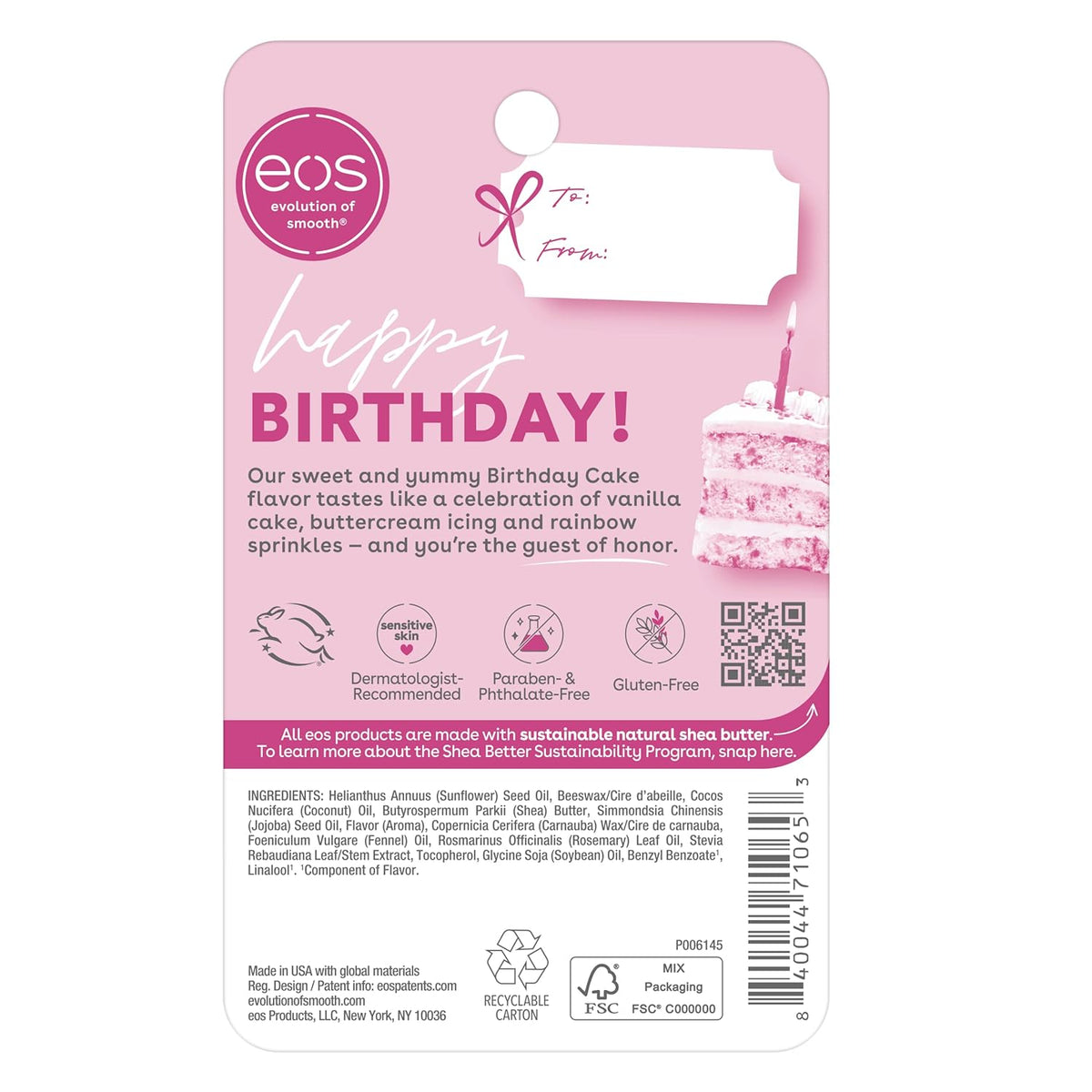eos Birthday Cake Lip Balm – Holiday Care Package Gift Idea for Teens, Sensitive Skin Cruelty Free