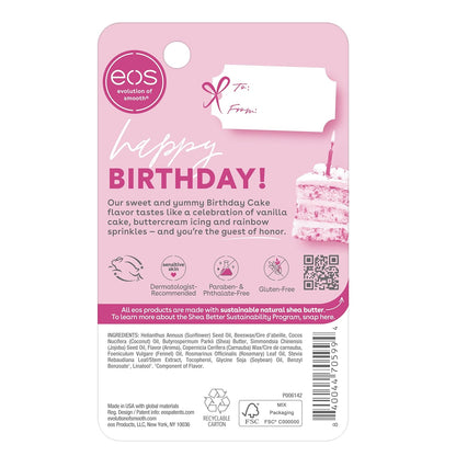 eos Natural Birthday Cake Lip Balm – Streamlined Lip Care for Clutter-Free Counters, Dermatologist-Recommended Formula