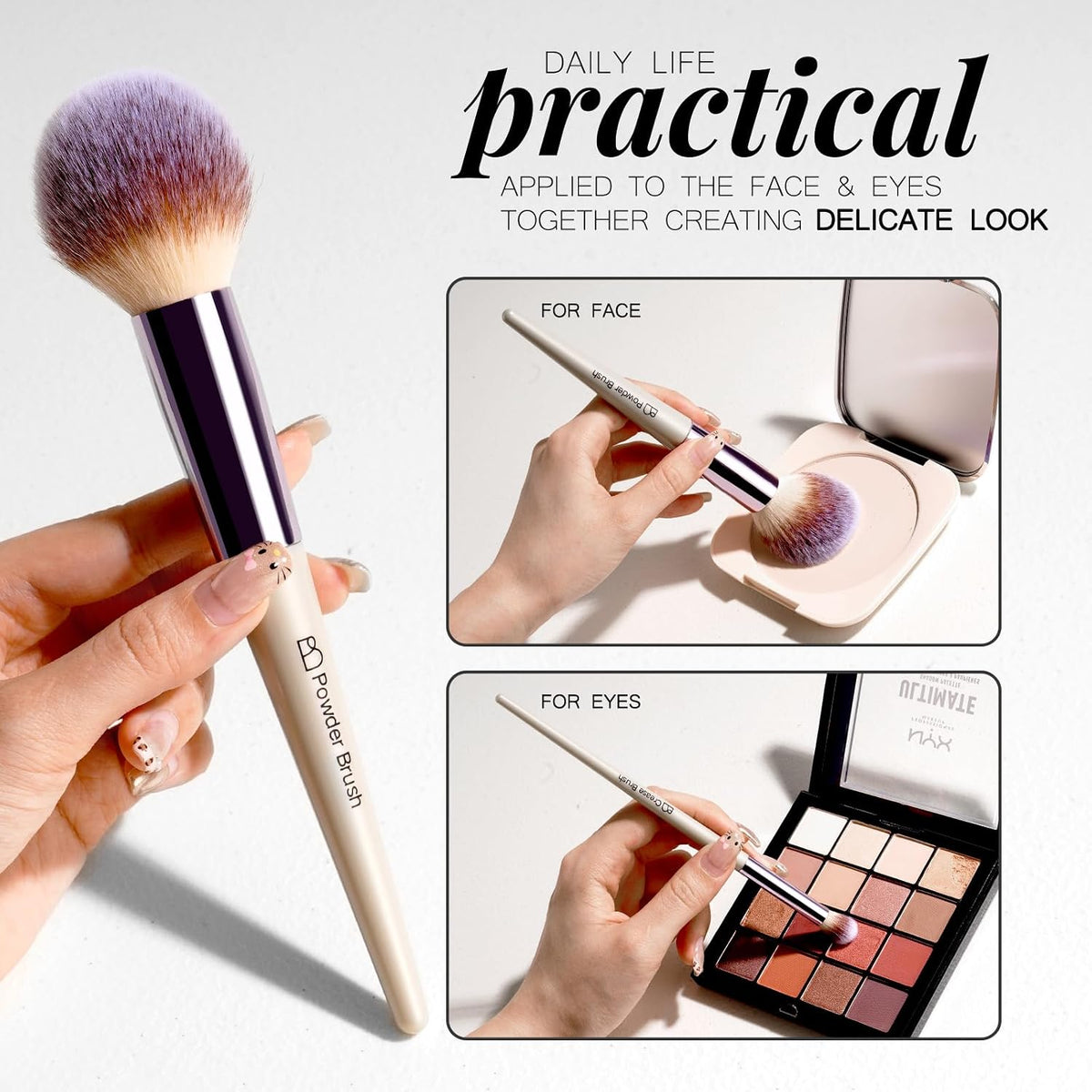 ergonomic brush shapes with labeled instructions for guided, precise application