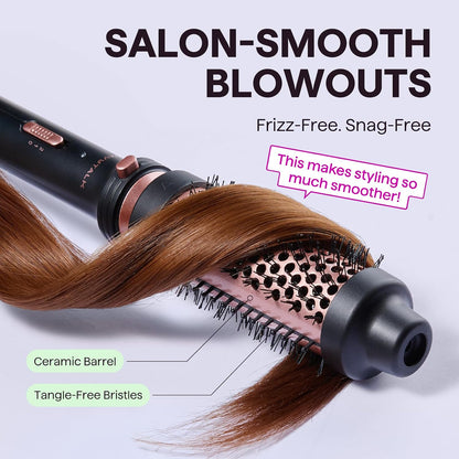 extended heated bristles that grip and wrap hair around the barrel