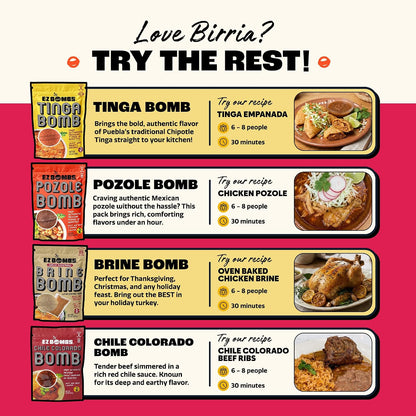 EZ Bombs Birria Bomb Seasoning – Clean Ingredient Spice Bomb for Health-Conscious Home Cooks, Real Chiles and Herbs