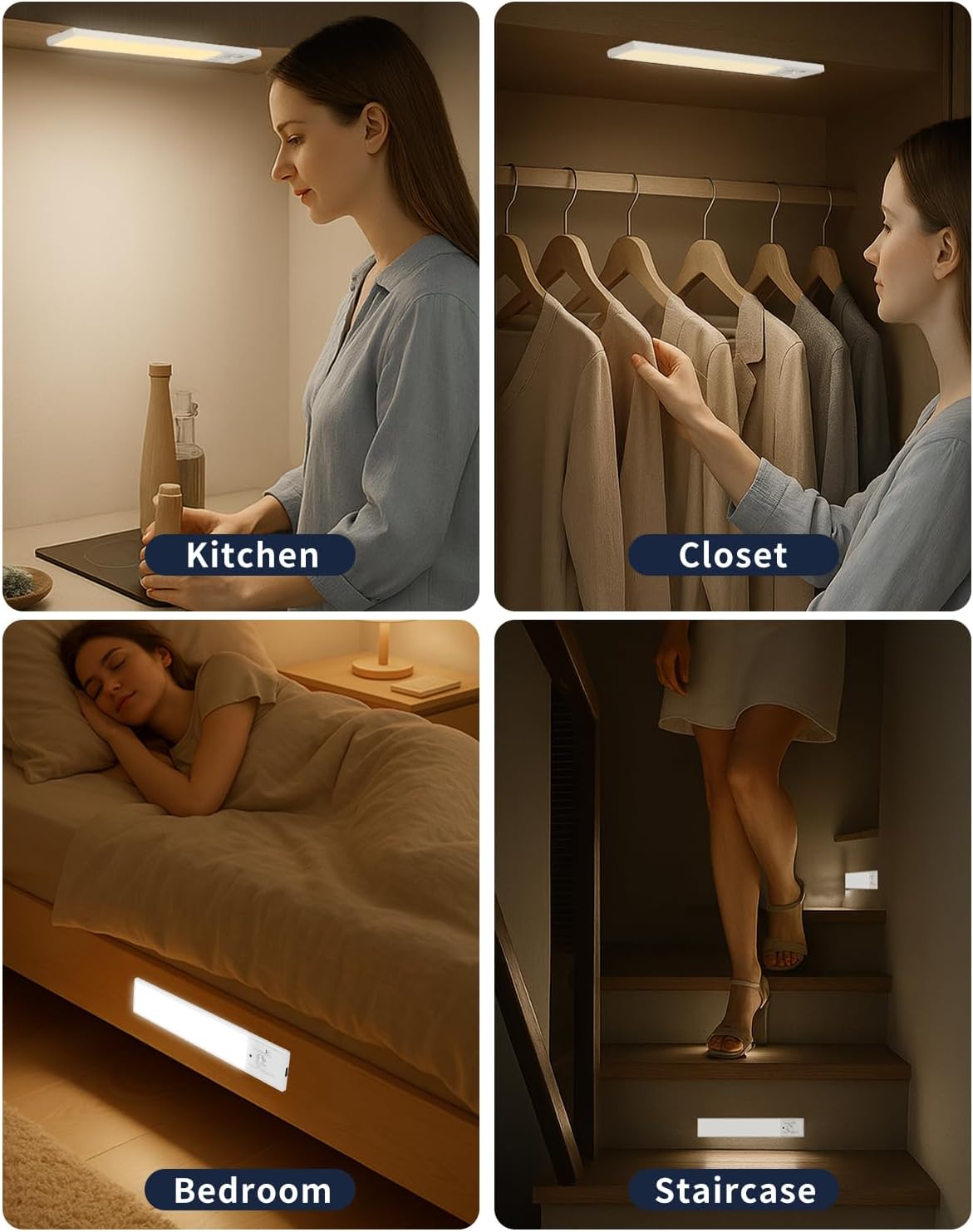 FBY Under Cabinet Lighting, Warm to Cool Color Temperature LED for Coffee Bar and Pantry Aesthetic, 3-Pack Rechargeable Closet Light