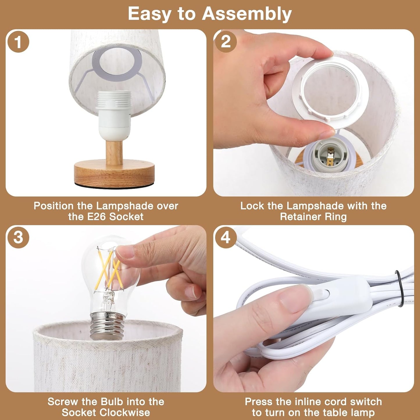 Fenmzee Small Table Lamp for Bedroom - 9-Inch Minimalist Bedside Lamp with 3000K Warm LED Bulb and Clean Wood Base