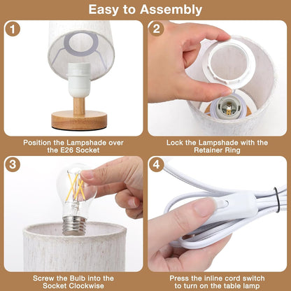 Fenmzee Small Table Lamp for Bedroom - 9-Inch Minimalist Bedside Lamp with 3000K Warm LED Bulb and Clean Wood Base