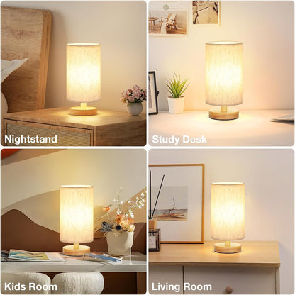 Fenmzee Small Table Lamp for Bedroom - 9-Inch Minimalist Bedside Lamp with 3000K Warm LED Bulb and Clean Wood Base