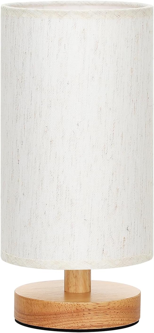 Fenmzee Small Table Lamp for Bedroom - 9-Inch Minimalist Bedside Lamp with 3000K Warm LED Bulb and Clean Wood Base