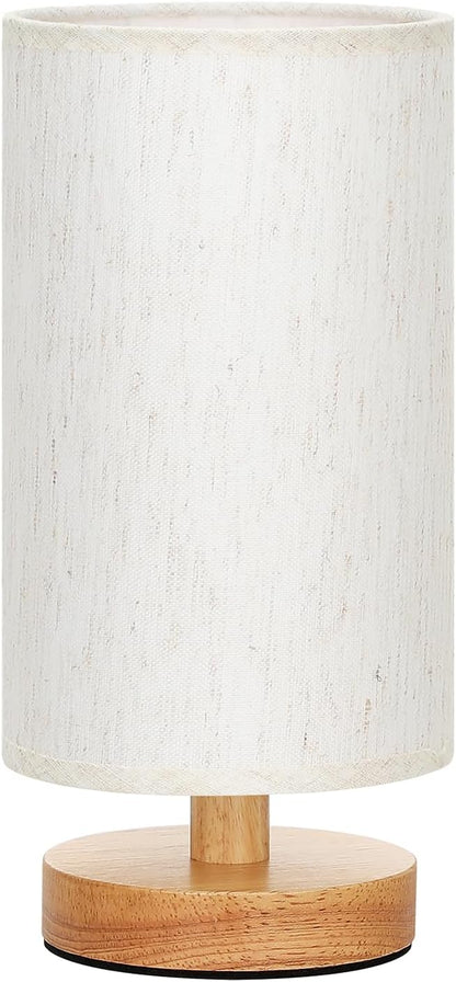Fenmzee Small Table Lamp for Bedroom - 9-Inch Minimalist Bedside Lamp with 3000K Warm LED Bulb and Clean Wood Base