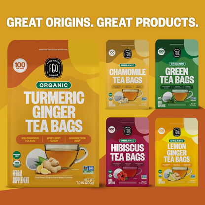 FGO Organic Turmeric Ginger Tea – Calming Post-Yoga Recovery Cup for Stress Relief and Relaxation