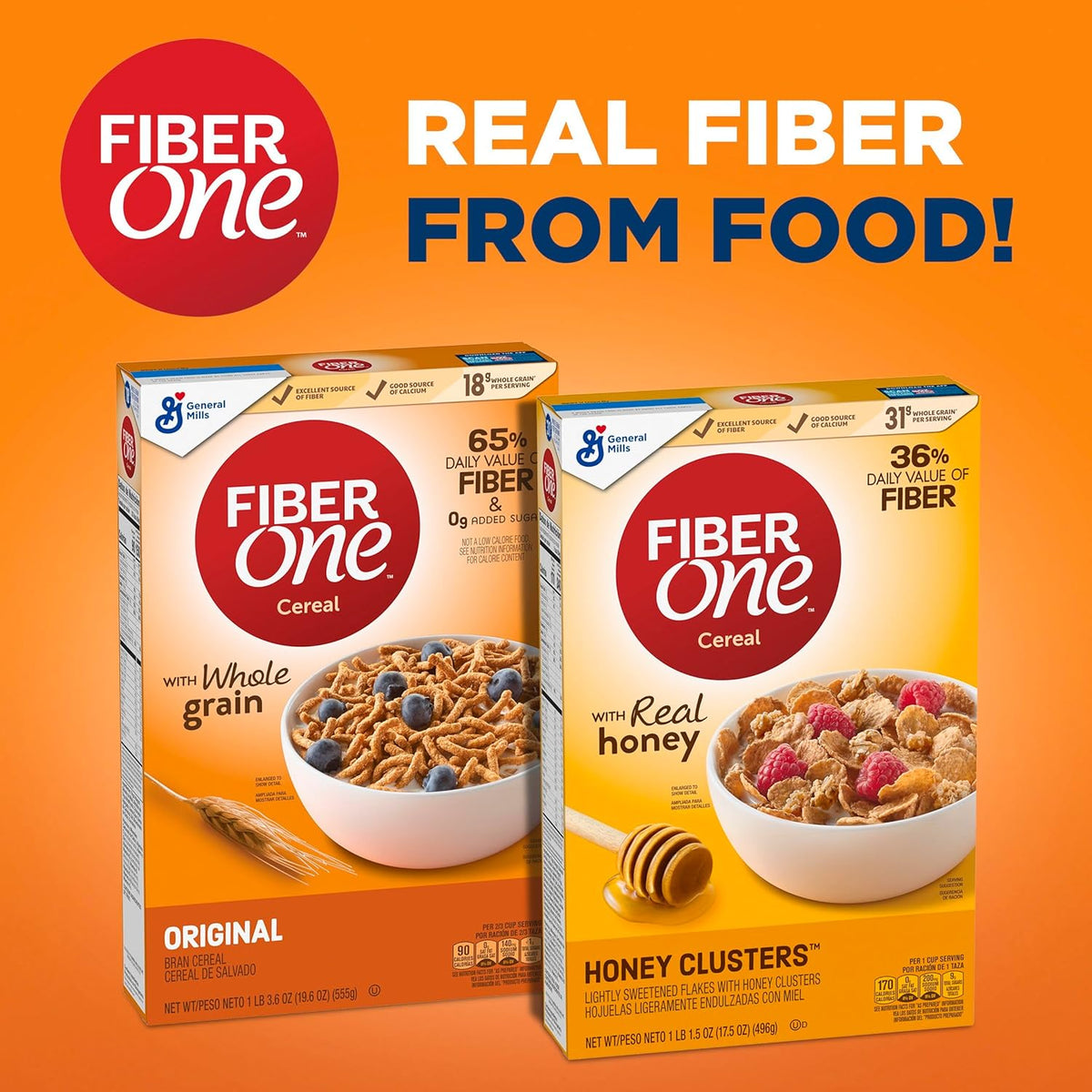Fiber One Honey Clusters Cereal – Gut Health Breakfast Choice, Honey-Sweetened Whole Grain for Mindful Mornings