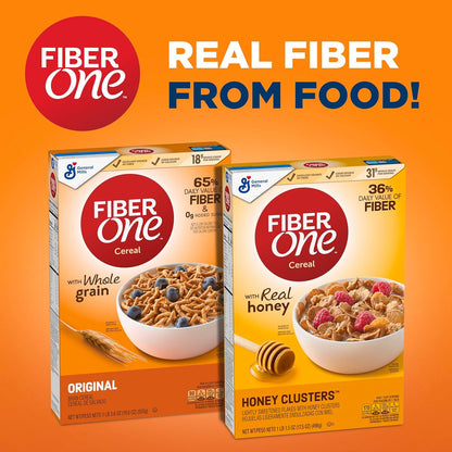 Fiber One Honey Clusters Cereal – Gut Health Breakfast Choice, Honey-Sweetened Whole Grain for Mindful Mornings